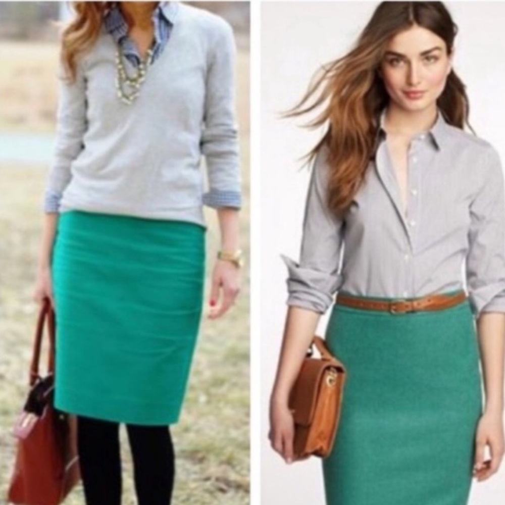 J crew wool blend green pencil skirt
